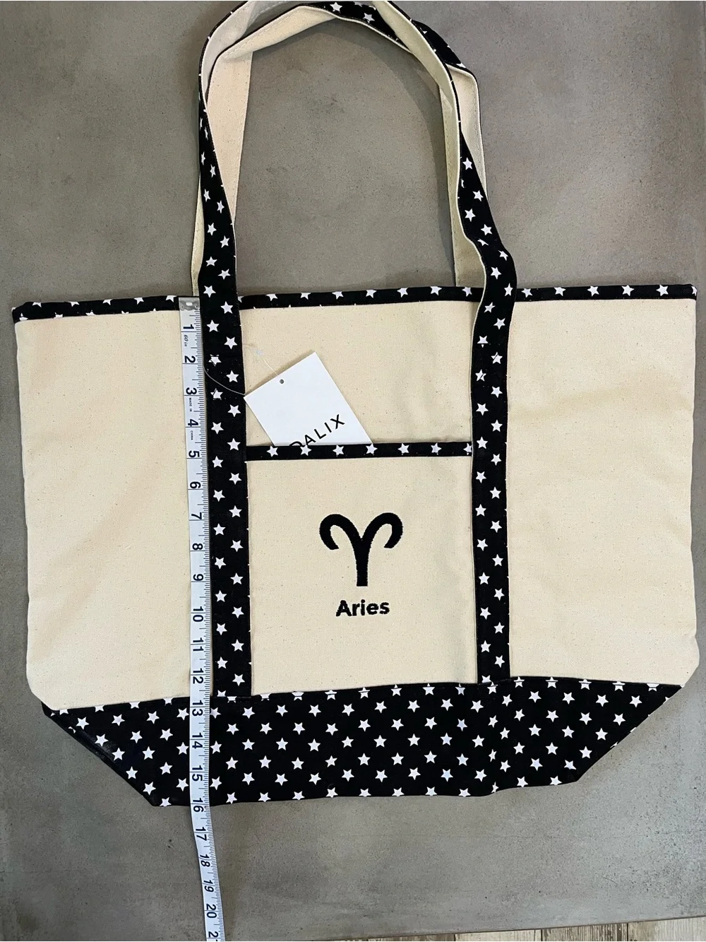 Zodiac Sign Shopping Canvas Tote Bag Black Star Horoscope Gifts - Aries